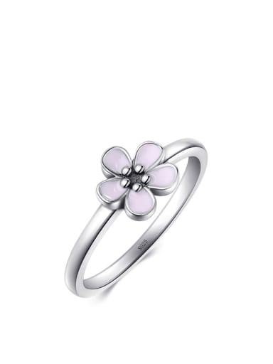 925 Sterling Silver Enamel Flower Cute Band Ring