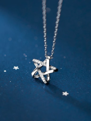925 sterling silver fashion simple Diamond Star Pendant Necklace