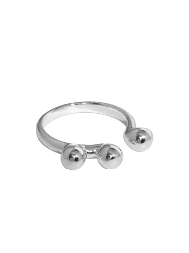 Platinum [13 adjustable] 925 Sterling Silver Bead Geometric Minimalist Band Ring