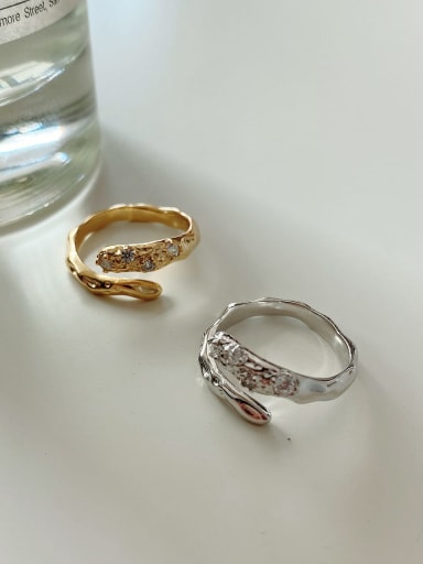 925 Sterling Silver Irregular Diamond Ring Vintage Free Size Ring