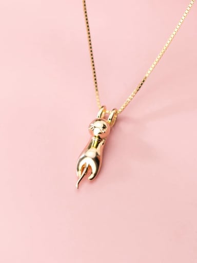 925 Sterling Silver Simple  cute lazy cat pendant Necklace