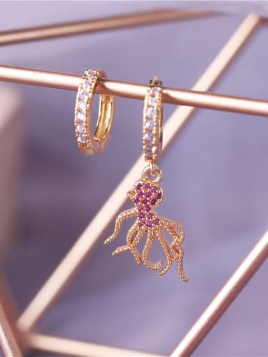 Brass Cubic Zirconia Octopus Vintage Huggie Earring