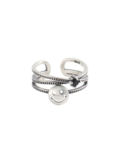 925 Sterling Silver Geometric Vintage Smiley Stackable Ring