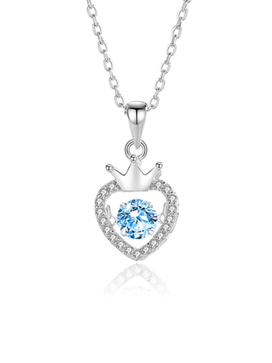 FDTD 034 Platinum+blue  Zircon 925 Sterling Silver Moissanite Heart Dainty Necklace