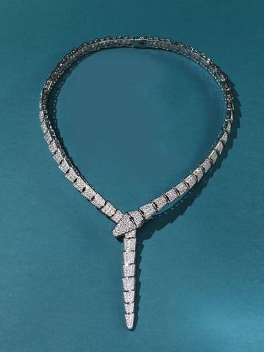 Brass Cubic Zirconia Snake Luxury Tassel Necklace