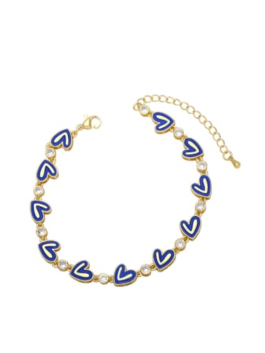 Dark blue Brass Cubic Zirconia Multi Color Enamel Heart Vintage Bracelet