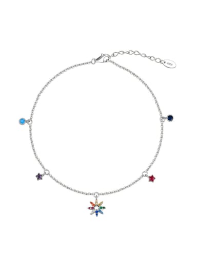 925 Sterling Silver Cubic Zirconia Flower Dainty  Anklet