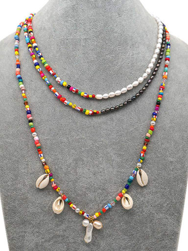 Stainless steel Freshwater Pearl Multi Color Geometric Bohemia Necklace