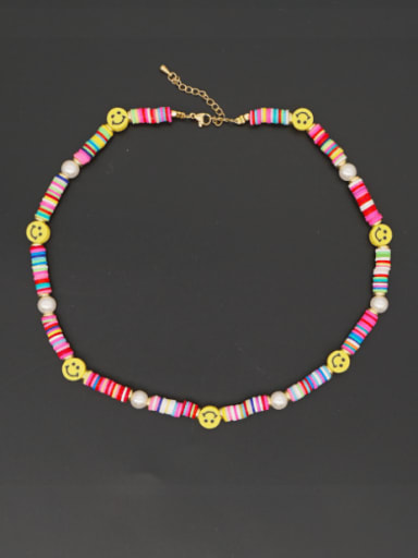 Freshwater Pearl Multi Color Polymer Clay Smiley Bohemia Necklace