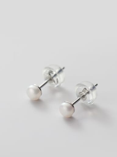 White Pearl Earrings Silver Mini 3 -4mm 925 Sterling Silver Freshwater Pearl  Round Minimalist Stud Earring