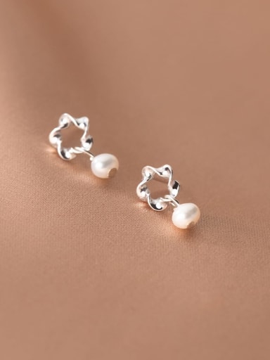 925 Sterling Silver Imitation Pearl Geometric Minimalist Drop Earring