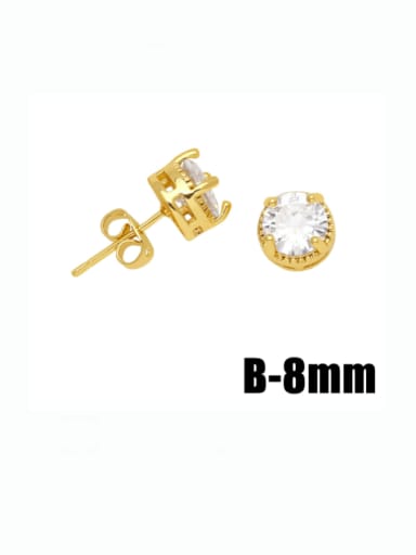 B 8mm Brass Cubic Zirconia Round Vintage Stud Earring