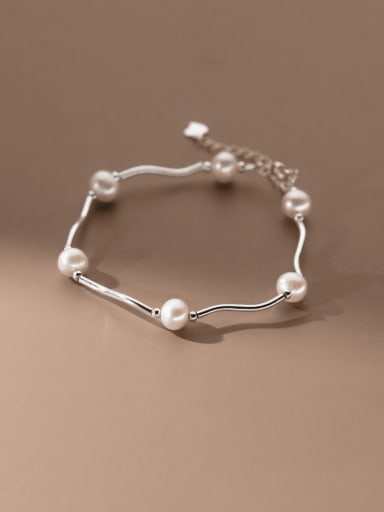 925 Sterling Silver Freshwater Pearl Geometric Minimalist Link Bracelet