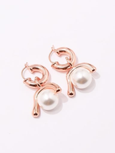 Copper Imitation Pearl White Irregular Vintage Huggie Earring