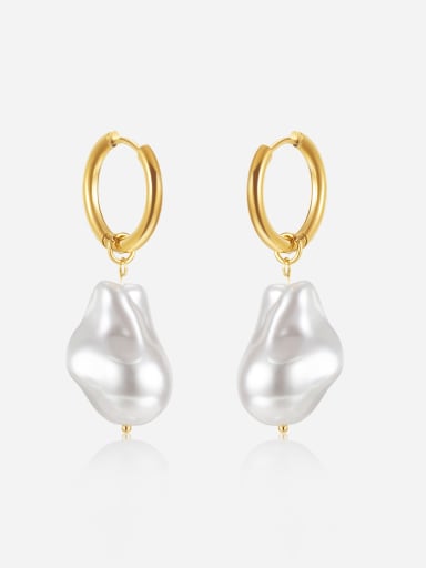 Titanium Steel Imitation Pearl Geometric Minimalist Huggie Earring