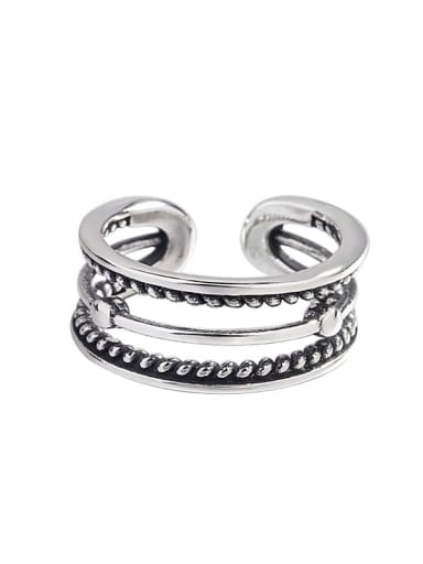 925 Sterling Silver  Vintage Simple double line round beads  Band Ring