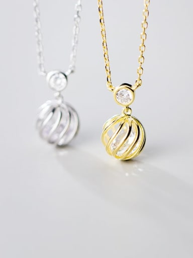 925 Sterling Silver Simple hollow ball pendant Necklace