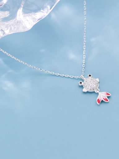 925 Sterling Silver Rhinestone simple cute little goldfish Pendant Necklace