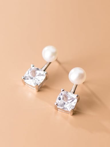 925 Sterling Silver Cubic Zirconia  Square Minimalist Stud Earring