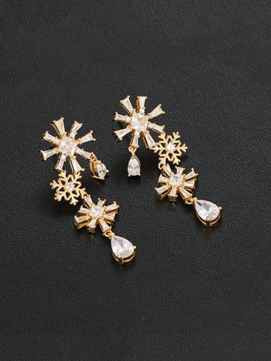 ES2418 gold 925 Sterling Silver Cubic Zirconia Flower Dainty Drop Earring
