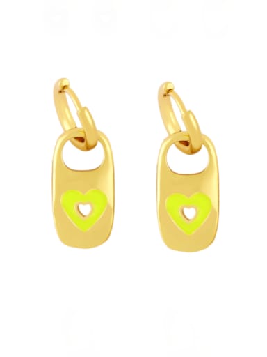 yellow Brass Enamel Heart Hip Hop Huggie Earring