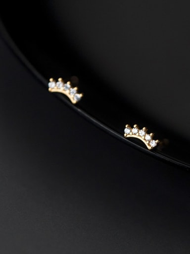 925 Sterling Silver Rhinestone Cute Row diamond Arc  Stud Earring