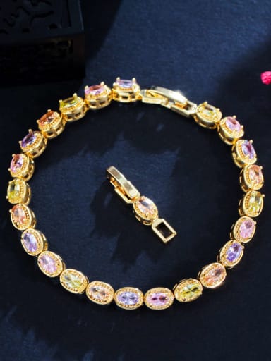 Gold Brass Cubic Zirconia Geometric Luxury Bracelet