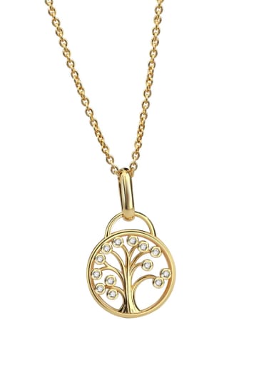 Brass Cubic Zirconia Tree of Life Minimalist Round Pendant Necklace