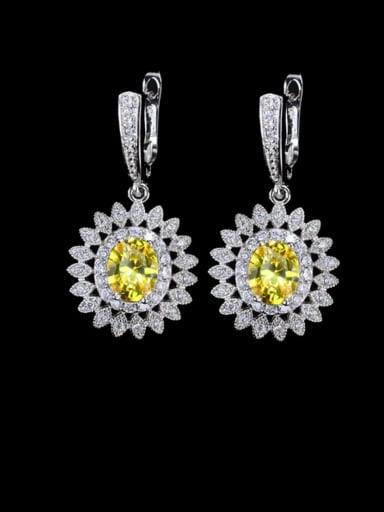 yellow Brass Cubic Zirconia Flower Luxury Huggie Earring