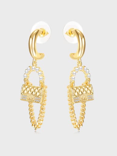 Brass Imitation Pearl Tassel Minimalist Huggie Earring