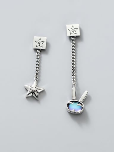 925 Sterling Silver  Vintage  Asymmetrical Star Rabbit Drop Earring