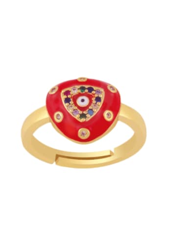 red Brass Enamel Cubic Zirconia Heart Hip Hop Band Ring