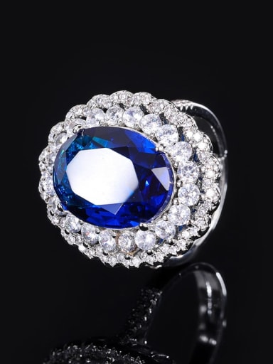 Blue Treasure Pendant Brass Cubic Zirconia Oval Luxury Cocktail Ring