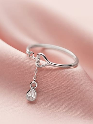 925 Sterling Silver Cubic Zirconia Water Drop Minimalist Band Ring
