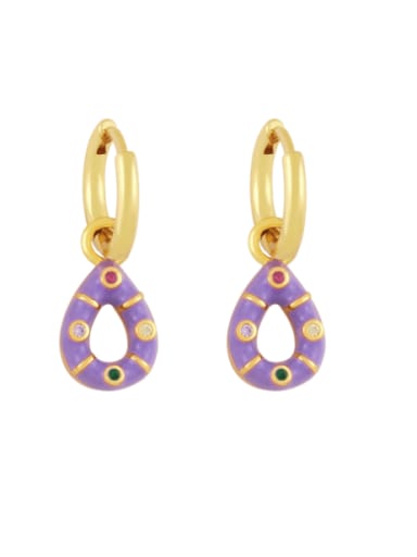 purple Brass Rhinestone Enamel Water Drop Vintage Huggie Earring