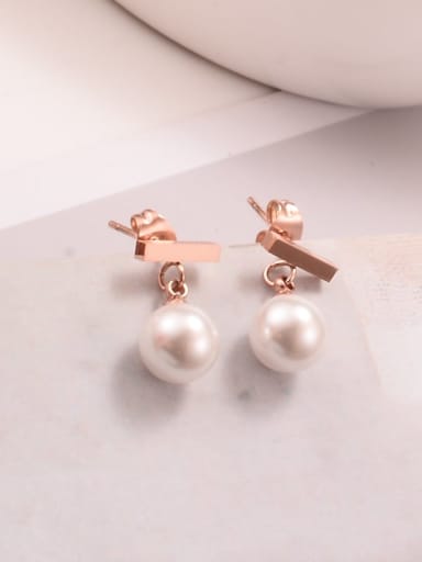 Titanium Imitation Pearl Round Minimalist Drop Earring