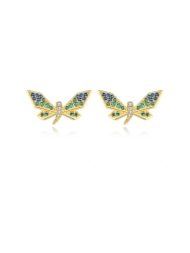 Brass Cubic Zirconia Dragonfly Minimalist Stud Earring