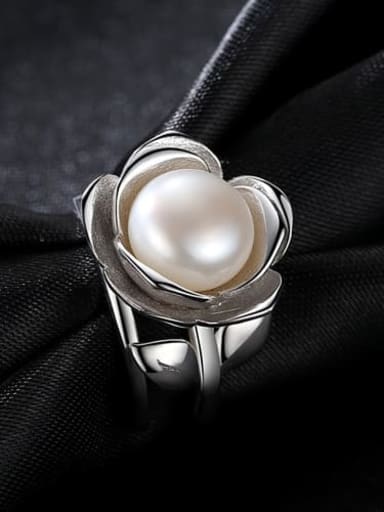 925 Sterling Silver  Fashion flower shape sticky freshwater pearl ring