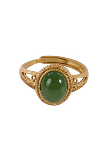 925 Sterling Silver Jade Oval Vintage Band Ring