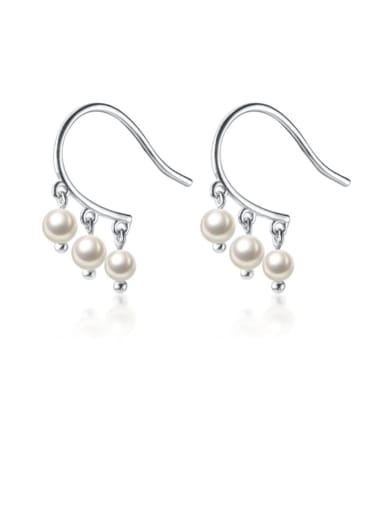 925 Sterling Silver Imitation Pearl  Round Ball Minimalist Hook Earring