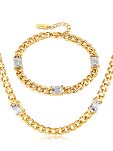 Stainless steel Cubic Zirconia Hip Hop Geometric Bracelet and Necklace Set