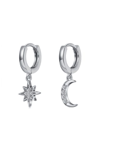 925 Sterling Silver Cubic Zirconia Asymmetrical  Star Minimalist Huggie Earring