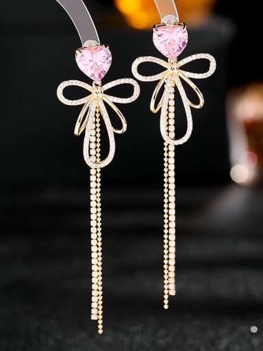 Pink love Brass Cubic Zirconia Butterfly Tassel Minimalist Threader Earring