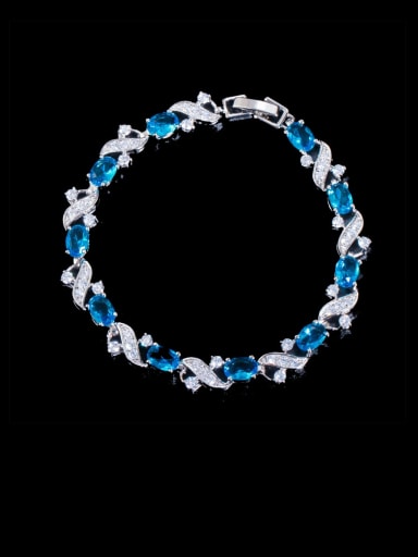 Sea blue Brass Cubic Zirconia Flower Luxury Bracelet
