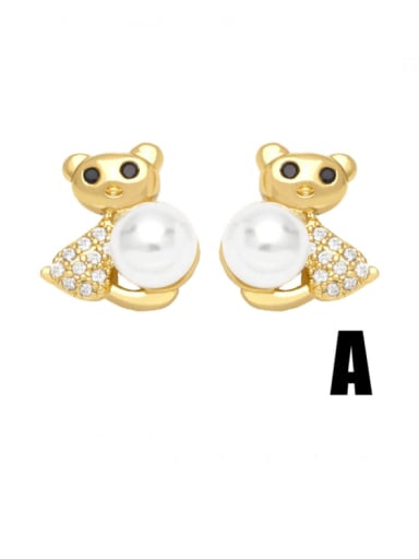 A Brass Imitation Pearl Crown Cute Stud Earring