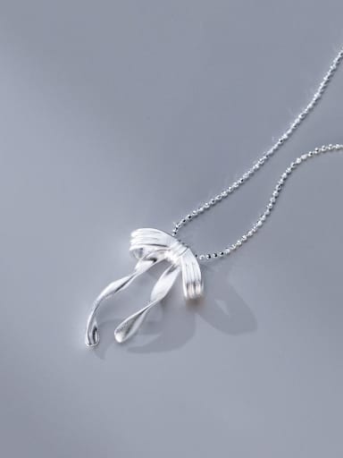Single Layer Matte 925 Sterling Silver Bowknot Minimalist Necklace