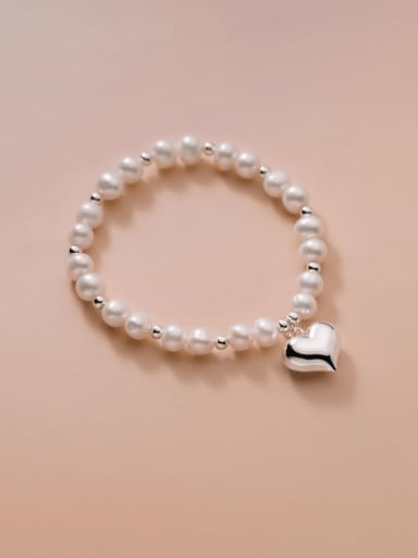925 Sterling Silver Freshwater Pearl Heart Minimalist Handmade Beaded Bracelet