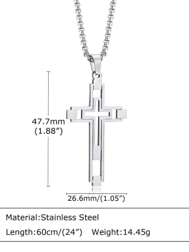 Steel color necklace 60cm long Stainless steel Hip Hop Cross  Pendant