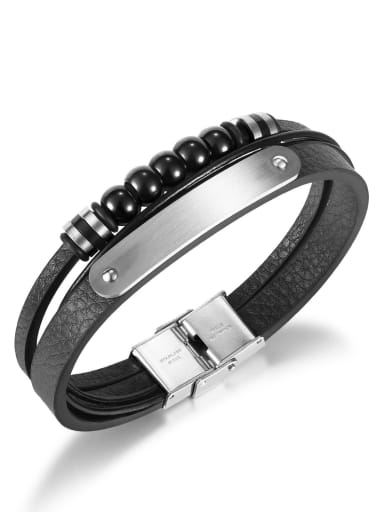 Stainless steel Leather Geometric Minimalist Strand Bracelet