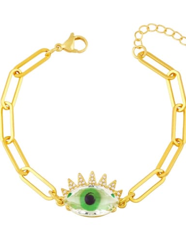 Light green Brass Enamel Evil Eye Vintage Link Bracelet